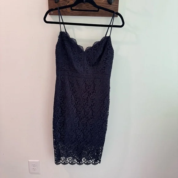 J Crew‎ Navy Blue Guipure Lace Midi Dress Size 4 - Picture 4 of 11